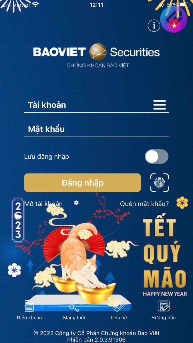 Giao diện App Mobile chứng khoán Bảo Việt
