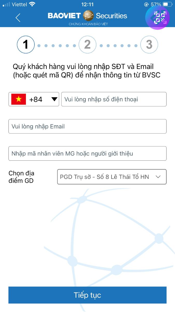 Nhập thông tin mở tài khoản chứng khoán Bảo Việt
