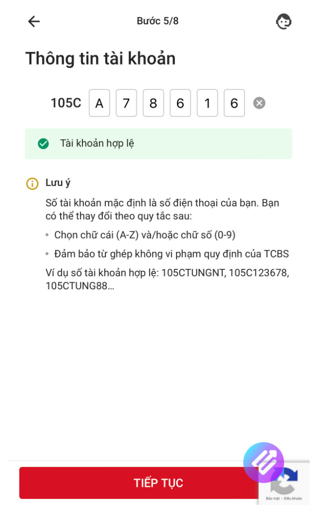 Chọn số tài khoản