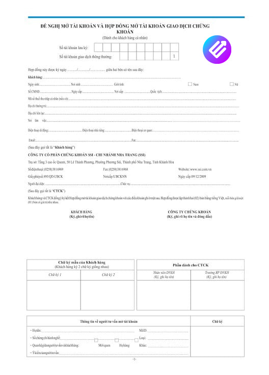 Mẫu hợp đồng mở tài khoản chứng khoán